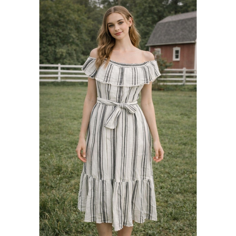 WB4 Lauren Ralph Lauren Striped Ruffled Maxi Dress Tie Waist Size 4